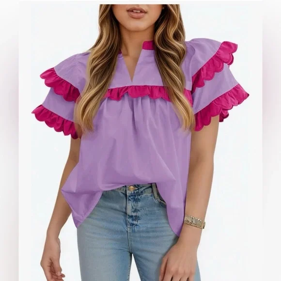 Pink and Purple ruffle top - Picture 2 of 3